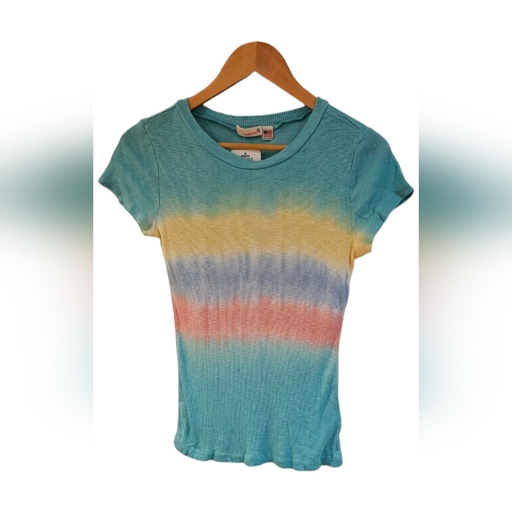 Anthropologie - NEW Maronie Tie Dye Knit Pullover T-Shirt Blue Ribbed Top​​​ - Picture 2 of 8